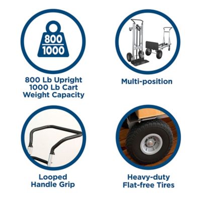 Image showing  1,000 lb./800 lb. Capacity 4-Wheel 2-in-1 Hybrid Commercial Use Hand Truck