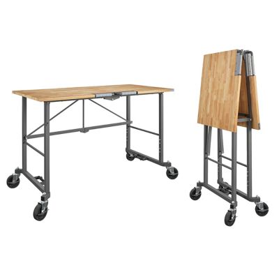 COSCO 52 in. x 24 in. Dark Hardwood Top Smartfold Portable Folding Workbench, 400 lb. Capacity