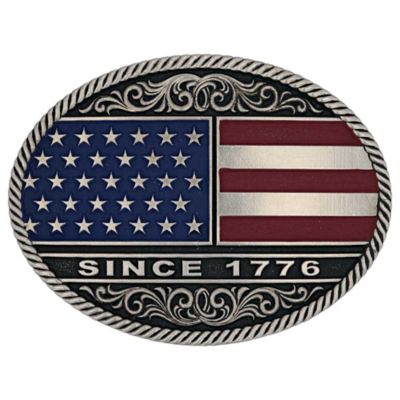Montana Silversmiths Trimmed Circular American Flag Attitude Belt Buckle, A867
