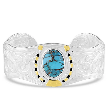 Montana Silversmiths Set in Stone Cuff Bracelet, Gold/Turquoise, BC5077