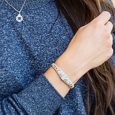 Image showing  Women's Crystal Pools Brass Cuff Bracelet, Silver