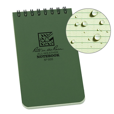 Rite in the Rain Weatherproof Top Spiral Notebook, 3 in. x 5 in., Green Cover, Universal Pattern
