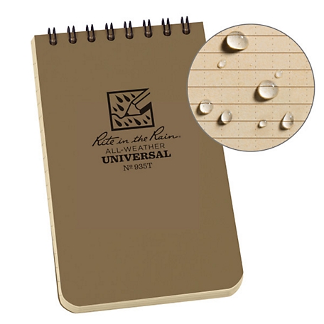 Rite in the Rain Weatherproof Top Spiral Notebook, 3 in. x 5 in., Tan Cover, Universal Pattern