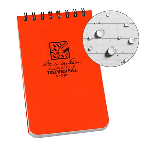 Rite in the Rain Weatherproof Top Spiral Notebook, 3 in. x 5 in., Orange Cover, Universal Pattern