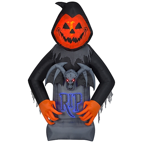 Gemmy Airblown LightShow Pumpkin Head Reaper with Fire and Ice Technology and Micro LED Lights