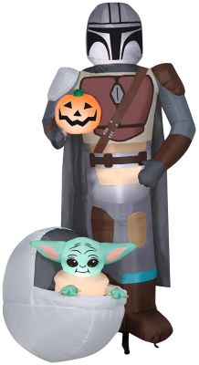 Gemmy Airblown Inflatable Star Wars The Mandalorian The Child with Pumpkin Scene