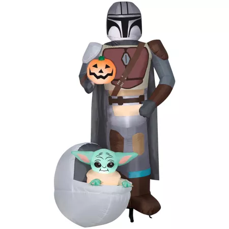 Gemmy 77.95 in Star Wars The Mandalorian The Child Inflatable Halloween Decoration with Pumpkin Scene Halloween Inflatables