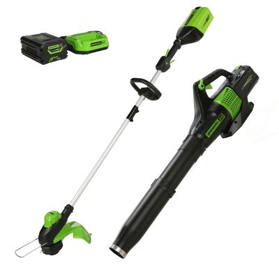 Greenworks 60V Cordless 13 in. String Trimmer and 125 MPH 450 CFM Leaf Blower Combo Kit, 4 Ah Battery and Charger