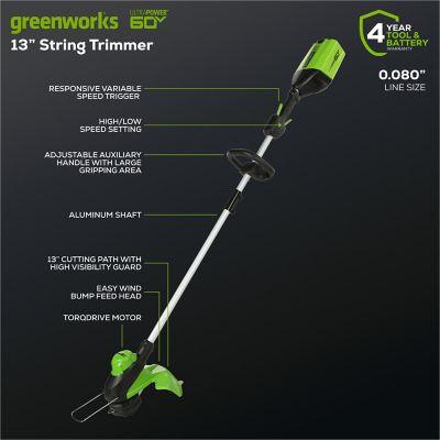 Image showing 5 th Greenworks 60V Cordless 13 in. String Trimmer and 125 MPH 450 CFM Leaf Blower Combo Kit, 4 Ah Battery and Charger, 2 pc.