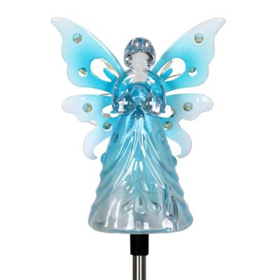 Exhart Solar Acrylic Angel with Wings and Twelve LED lights on Metal Garden Stake, Blue, 14156-RS