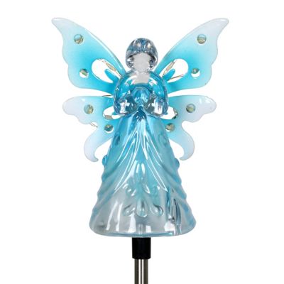 Exhart 39.5 in. Solar Acrylic Angel with Wings and 12 LED lights on Metal Garden Stake, Blue