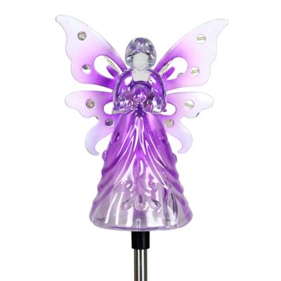 Exhart 34 in. Solar Acrylic Angel with Wings and 12 LED Lights on Metal Garden Stake, Purple