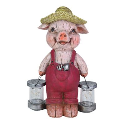 Exhart Solar Rustic Farmhouse Animal with Firefly Jars Statuary, Pig, 71102-RS 