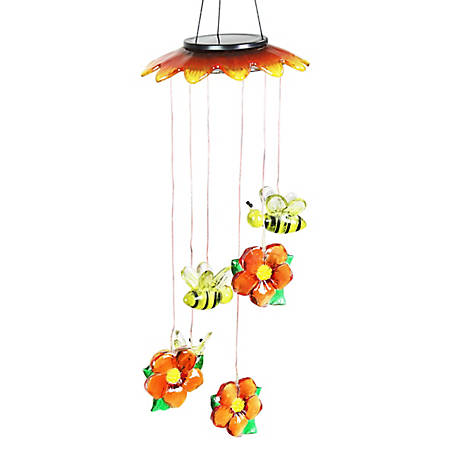 Exhart Solar Bumble Bees and Flowers Hanging Mobile with 6 Color Changing LEDs