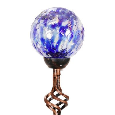Exhart Solar Pearlized Honeycomb Glass Ball Garden Stake with Metal Finial, 15924-RS