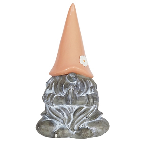 Exhart Good Time Solar Gnamaste Meditating Gnome Statue with Colorful Peach Hat, 18590-RS