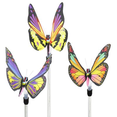 Exhart 30 in. Solar Fiber Optic Color-Changing LED Butterfly Garden Stakes, 3 pc.
