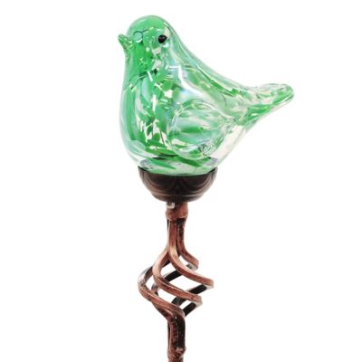Exhart 31 in. Solar Pearlized Hand-Blown Glass Bird Garden Stake, Green