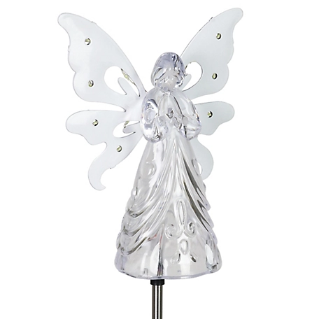 Exhart Solar Acrylic Angel Stake with 13 LEDs, White, 17744-RS