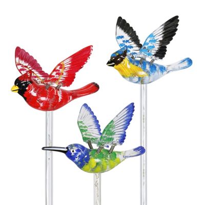 Exhart Solar WindyWing GardStake Set of Cardinal, Hummingbird and Bluebird with Colored LED Lights, 54901-RS