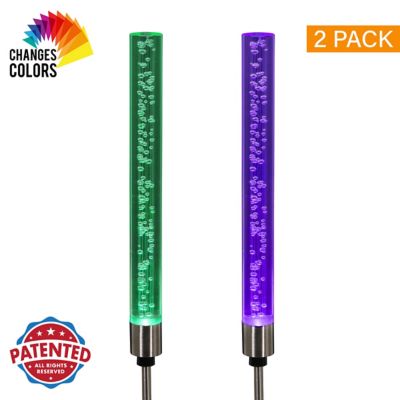 Exhart 34 in. Solar Color-Changing Acrylic Stationary Bubble Cylinder Garden Stakes, 2 pc.