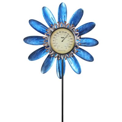 Exhart Spinning Metal Flower Thermometer Garden Stake, Blue, 19692-RS