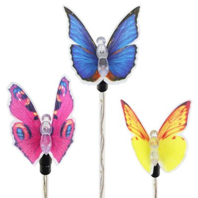 Exhart 16 in. Solar Fiber Optic Butterfly Garden Stakes with Color-Changing LED Lights, 3 pc.