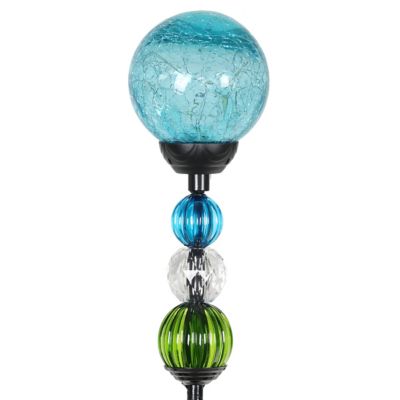 Exhart Solar Crackle Glass Ball GardStake with 6 LED Lights and Bead Details, 16735-RS