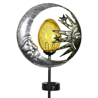 Exhart 38 in. Solar Sun and Moon Garden Stake with Glass Center
