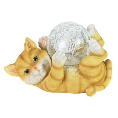 Exhart Solar-Powered Cat Garden Statuary Playing with LED Crackle Ball, 10.5 in. x 7.5 in.