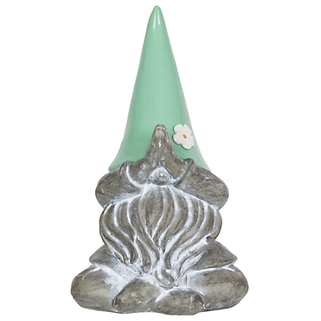 Exhart Good Time Solar Gnamaste Meditating Gnome Statue with Colorful Mint Hat, 18591-RS