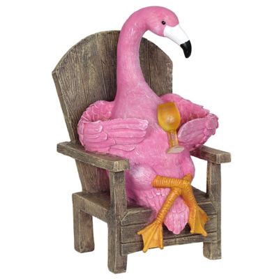 Exhart Solar Flamingo with LED Cocktail in Lounge Chair Garden Statue, 16396-RS