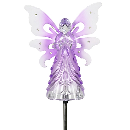 Exhart Solar Acrylic Angel Stake with 13 LEDs, Purple, 17743-RS
