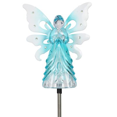 Exhart Solar Acrylic Angel Stake with 13 LEDs, Blue, 17742-RS