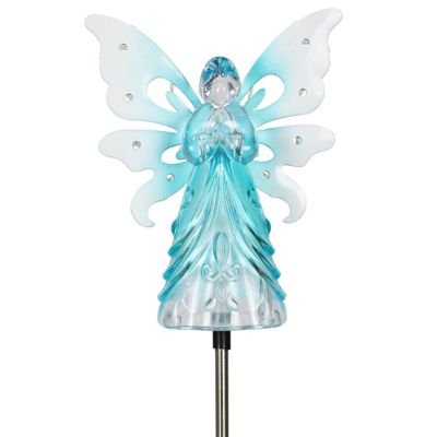 Exhart 39.5 in. Solar Acrylic Angel Stake with 13 LEDs, Blue