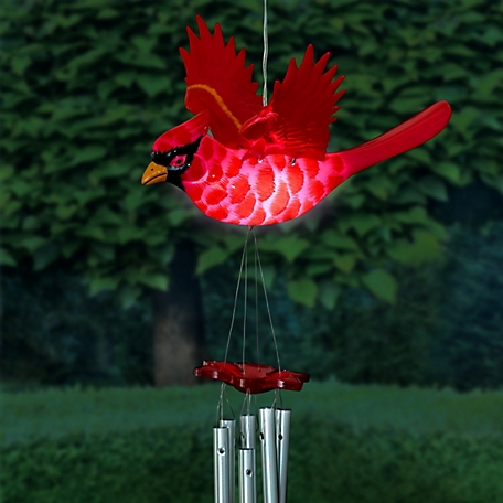 Exhart Solar Red Cardinal Fluttering Wings Wind Chime, 53924-RS