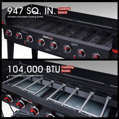 Image showing  8-Burner Propane Gas Grill with Double-Layer Bottom Shelf and Independently Controlled Dual Systems, Black