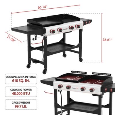 Image showing  4-Burner Portable Propane Gas Flat Top Grill and Griddle with Folding Legs, 610 sq. in., Black, GD403