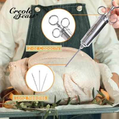 Grill Stainless Steel Meat Injector Syringe Kit With 2 Oz Barrel And 2