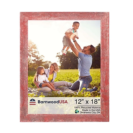Barnwood USA 12 in. x 18. Rustic Farmhouse Standard Series Reclaimed Wood Picture Frame, Rustic Red