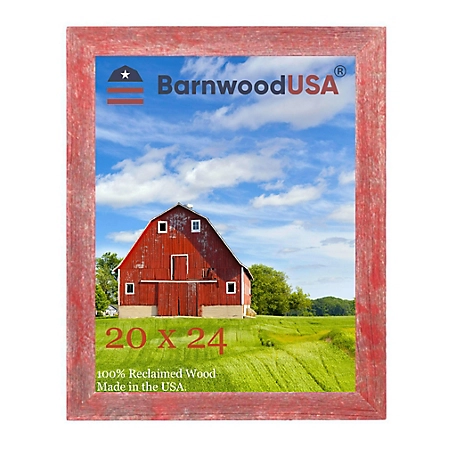 Barnwood USA 20 in. x 24 in. Rustic Farmhouse Standard Series Reclaimed Wood Picture Frame, Rustic Red