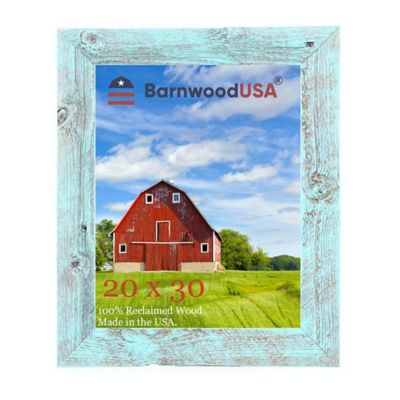Barnwood USA 20 in. x 30 in. Rustic Farmhouse Standard Series Reclaimed Wood Picture Frame, Robins Egg Blue