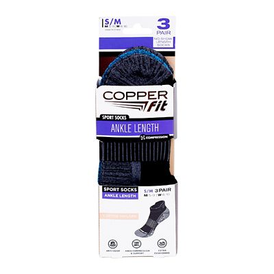 Copper Fit Unisex Adult Sports Ankle Socks, 3-Pairs