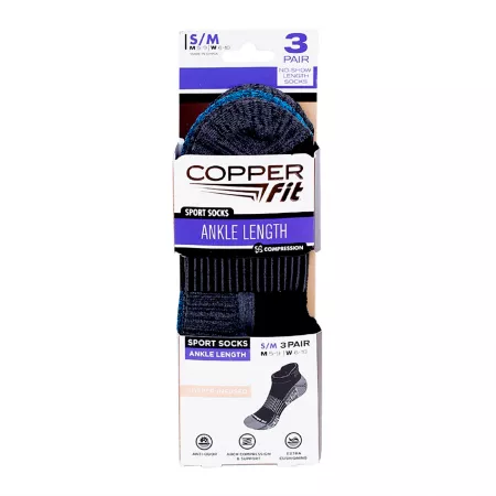 Copper Fit Unisex-Adult Sports Socks 3 Pairs Women's Ankle Socks