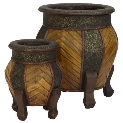 Nearly Natural Decorative Rounded Wood Planters, 2 pk.