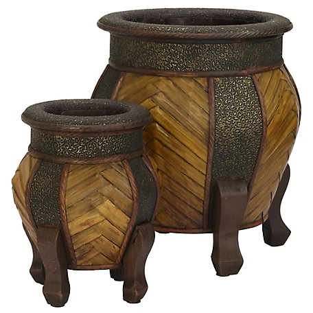 Nearly Natural Decorative Rounded Wood Planters, 2-Pack