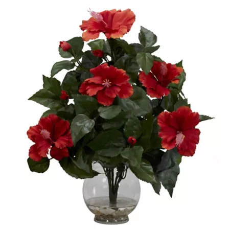 Nearly Natural 17 in Hibiscus Silk Flower Arrangement with Fluted Vase Artificial Plants & Flowers