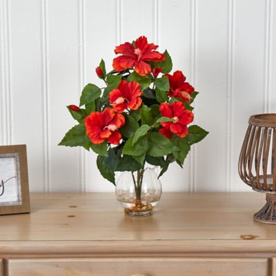 Image showing  17 in. Silk Hibiscus Flower Arrangement in Fluted Vase