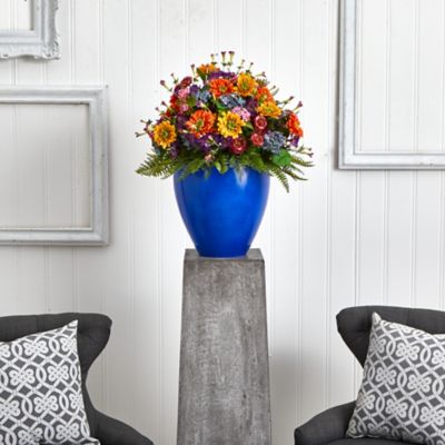 Image showing  24 in. Artificial Giant Mixed Floral Arrangement in Blue Vase