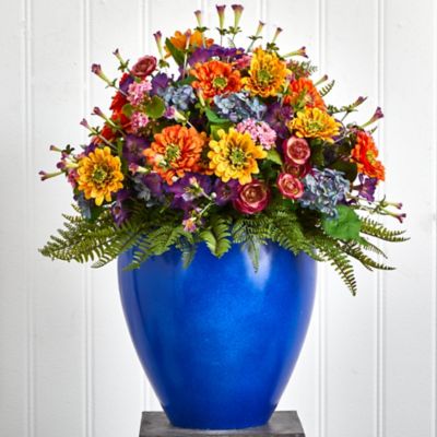 Image showing  24 in. Artificial Giant Mixed Floral Arrangement in Blue Vase